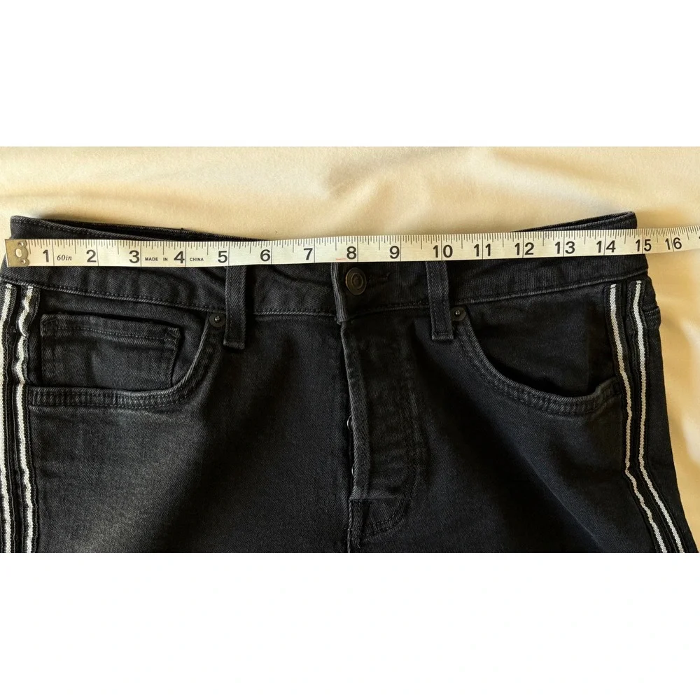 Forever 21 Men Black Side Stripe Raw Hem Slim Jeans Size 32 Button Fly